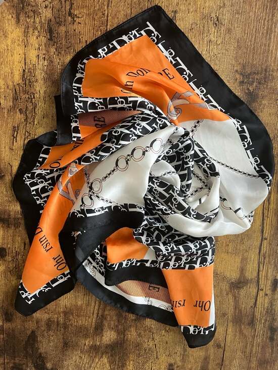 Ohr rsin Doir Accessories - Vintage Style Ohr rsin Doir Orange and Black Chain Print 100% Polyester